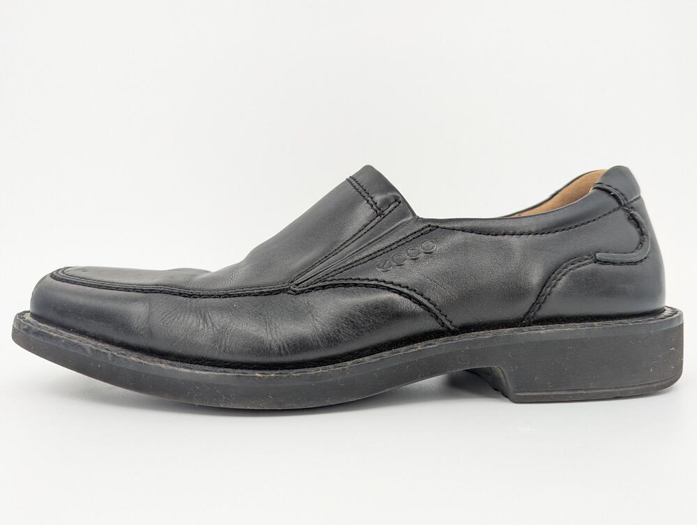 ECCO Mens Black Leather Slip On Loafers Arch Support Sz 8.5 EU 42 Comfort